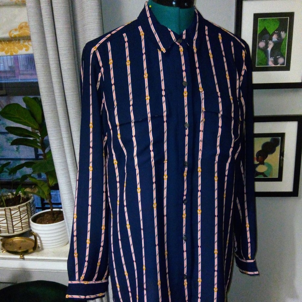 Natuical Striped Collared Blouse by Charter Club Sz Large NWT
